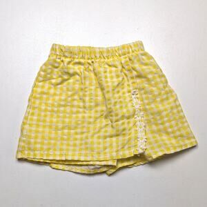 Vintage Skort Girls Size 3T Yellow Gingham Seersucker Daisy